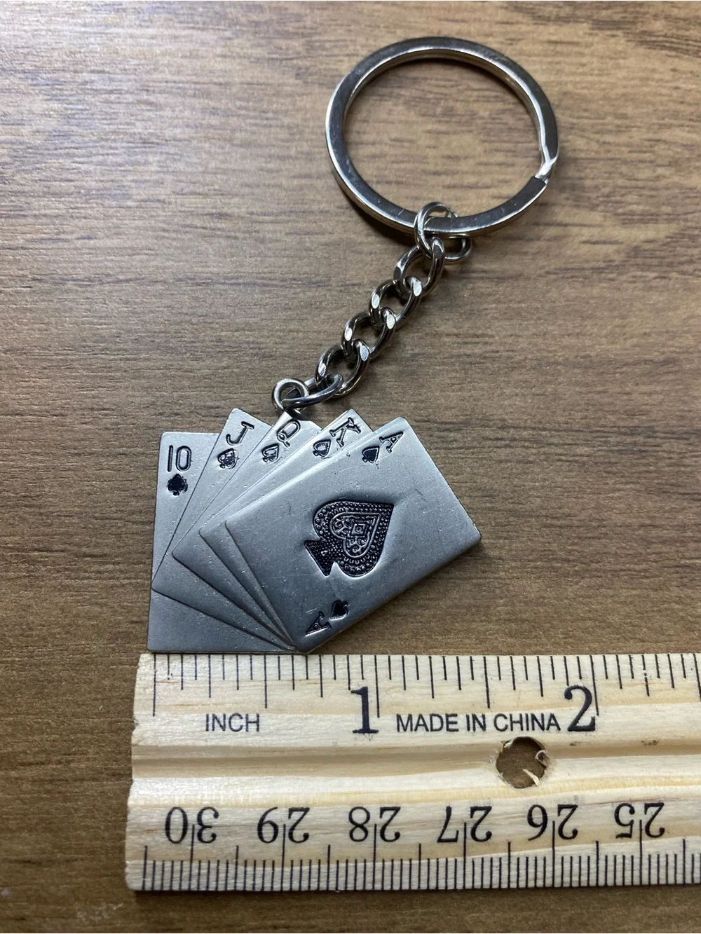 Royal Flush Poker Playing Cards Silver Keychain